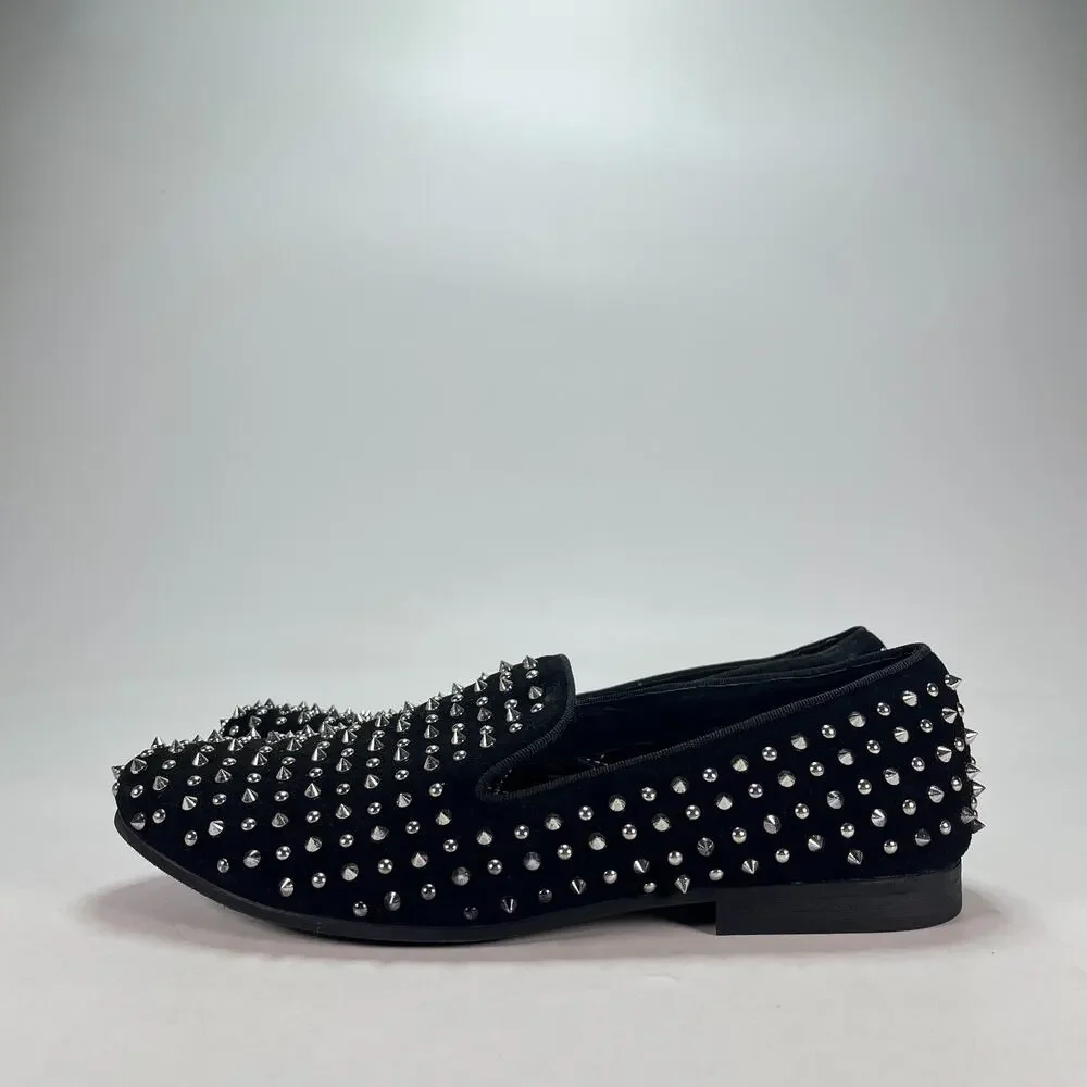 Steve Madden Black Slip On Dress Loafers Studded Velvet Shoes Men's Size 11.5